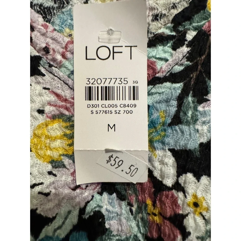 LOFT Floral Puff Sleeve Rushed Top Women's Size M Multicolor Fairy Cottagecore